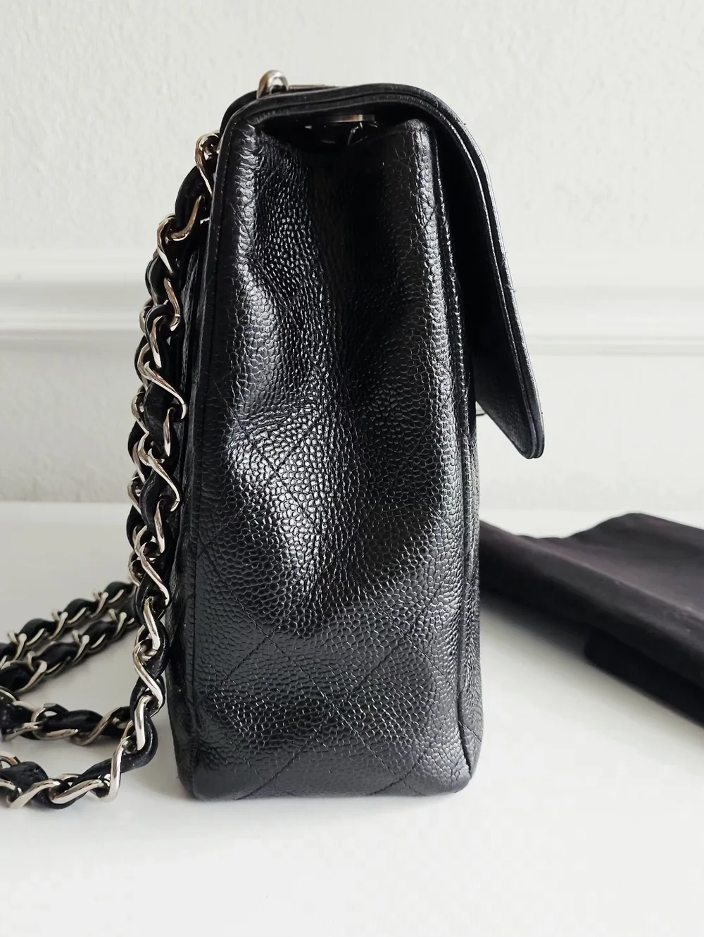 Chanel Black Quilted Caviar Leather Classic Jumbo Single Flap Bag
